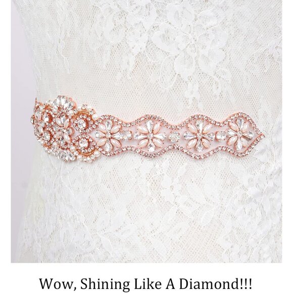 Bridal Crystal Pearl Wedding Sash Bead Trim Women Gowns Sash - Picture 2 of 7